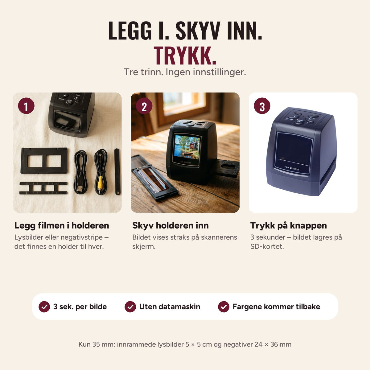 Legg i, skyv inn, trykk