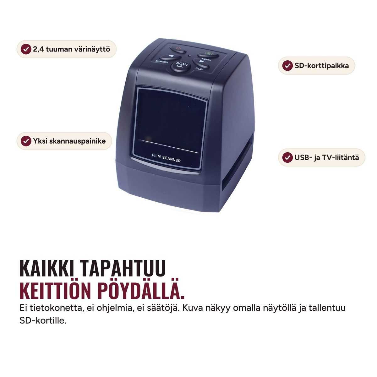 Fotora Muistoskanneri™ – näyttö ja painikkeet