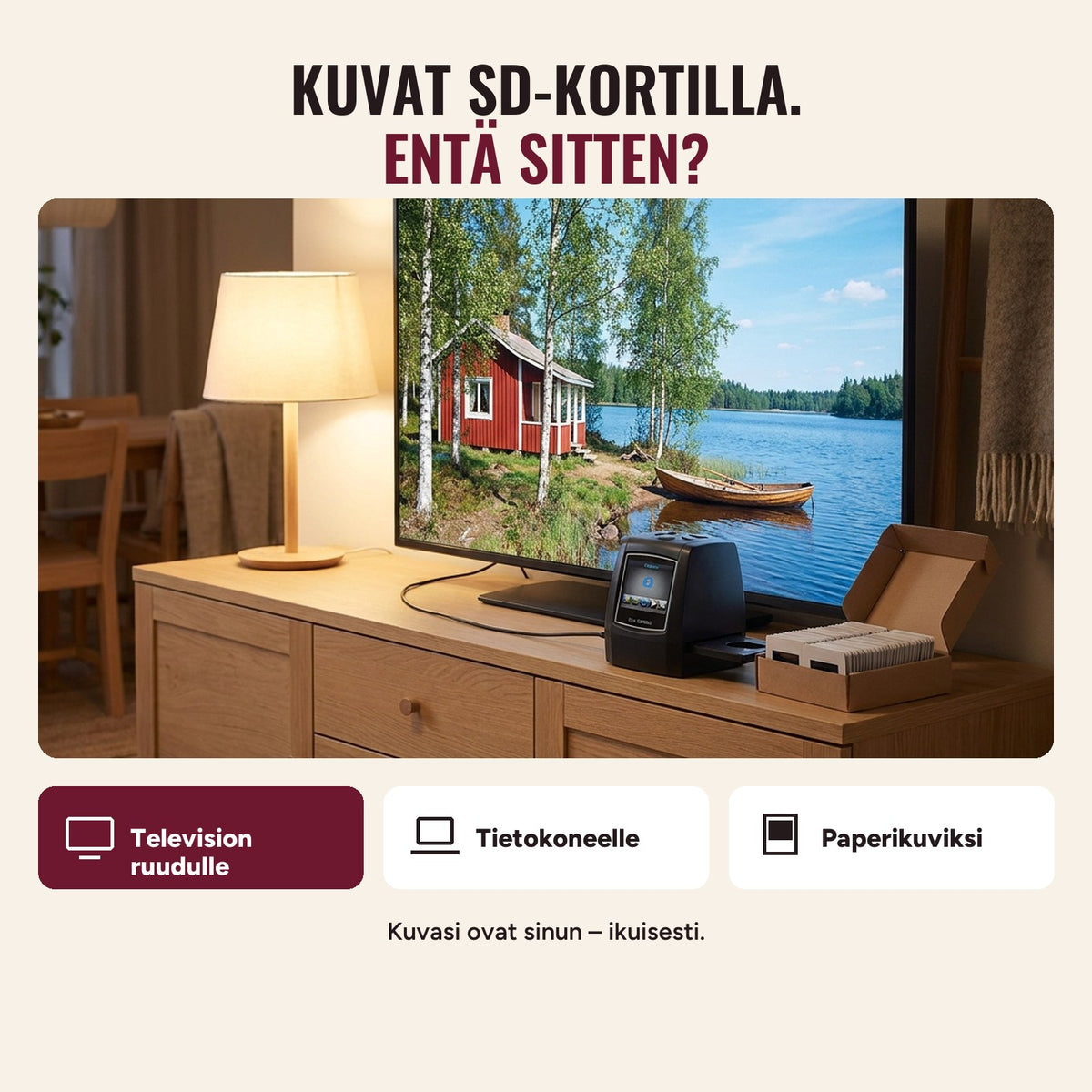 Kuvat televisiossa, tietokoneella tai paperikuvina