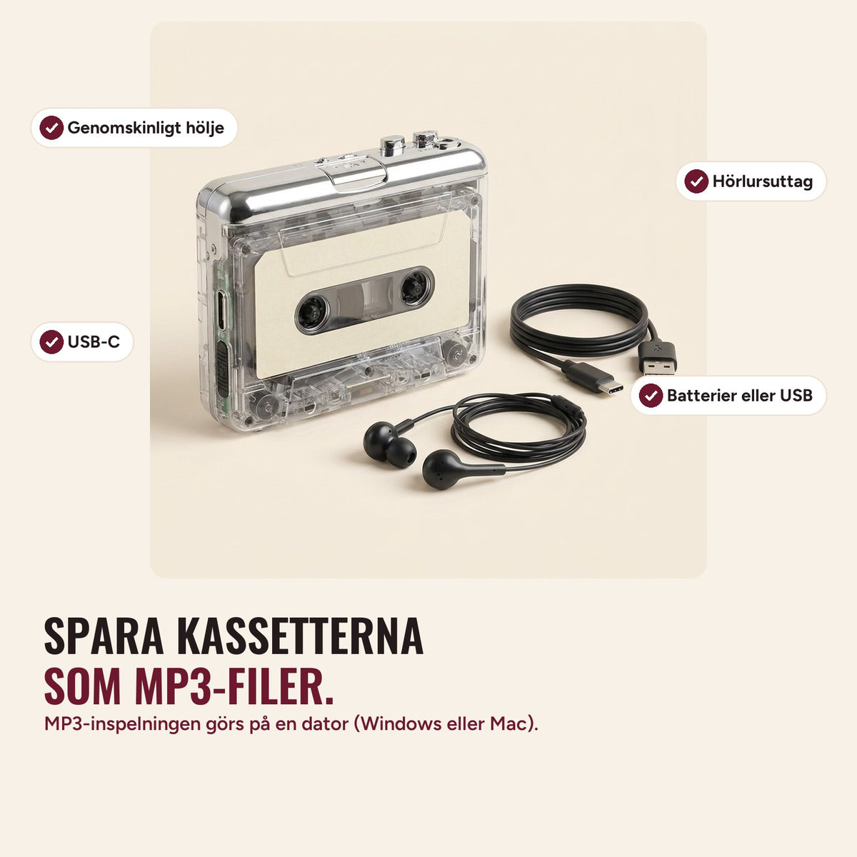 Kassetträddarens funktioner