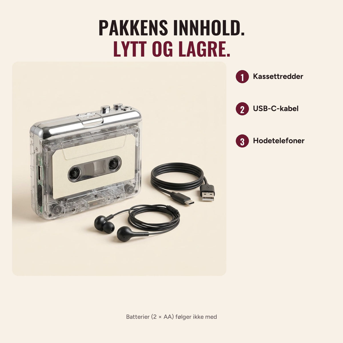 Kassettredderens pakkeinnhold