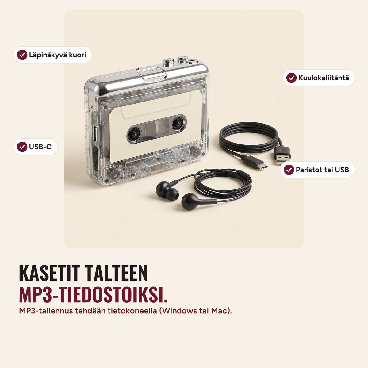 Kasettipelastajan ominaisuudet