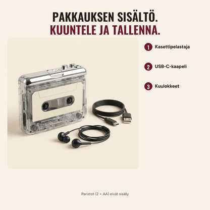Kasettipelastajan pakkauksen sisältö