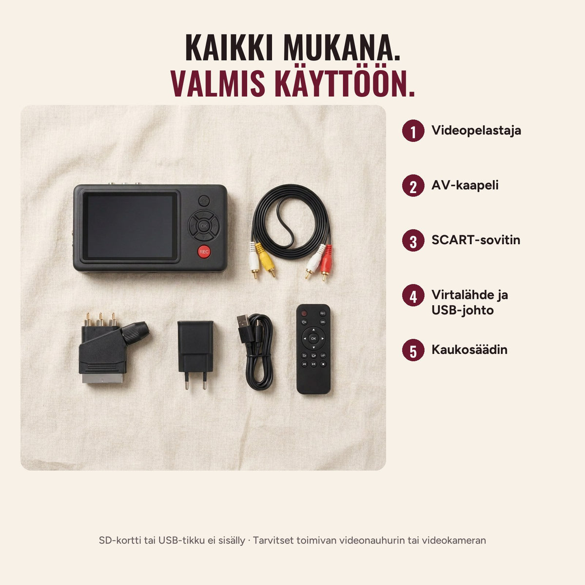 Videopelastajan pakkauksen sisältö
